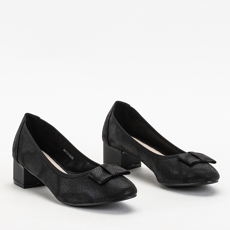 Schwarze Damenpumps mit Vetina-Prägung und Schleife - Schuhe