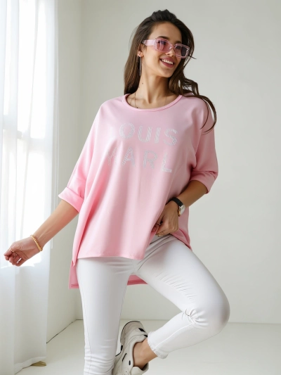 Royalfashion Damen Bluse aus Viskose mit Strassaufschrift