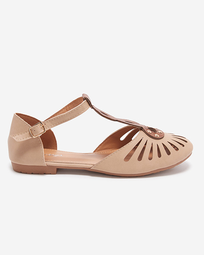 Beigefarbene durchbrochene Damen-Ballerinas mit Ausschnitten an den Seiten Erraf-Footwear