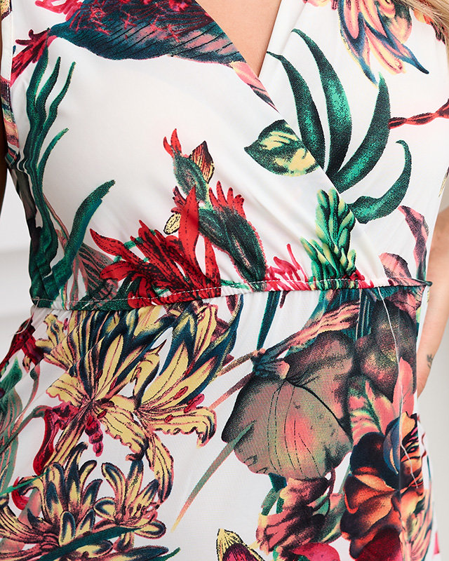 Weißes Damen-Midikleid mit bunten Blumen - Kleidung