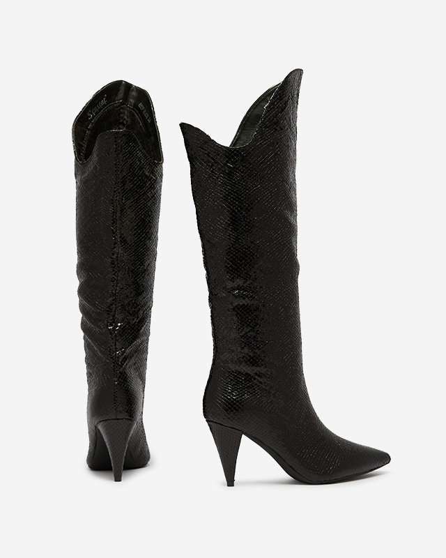 Schwarze Damen-Stiefel mit hohem Absatz und Prägung Elivea- Footwear