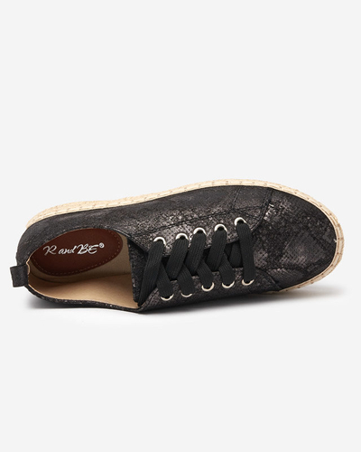 Schwarze Damen-Espadrilles mit glänzender Prägung Tenerica - Schuhe