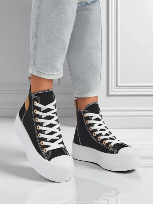 Жіночі кеди Callisto Nero на платформі, тканина, чорні, літо/осінь