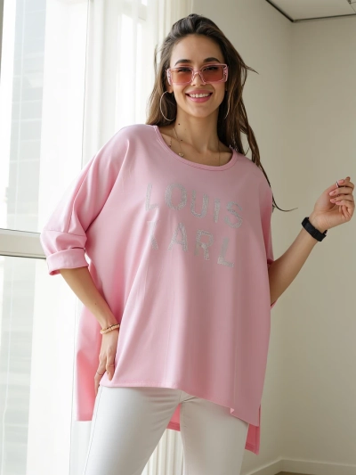 Royalfashion Damen Bluse aus Viskose mit Strassaufschrift