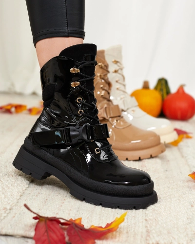 Royalfashion Damen Lackstiefel in schwarz Setogy