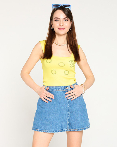 Gelbes Damen-Top mit goldenen Zirkonia - Kleidung