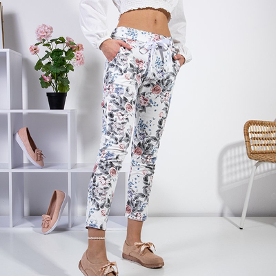 Weiße Blumenhose für Damen - Kleidung