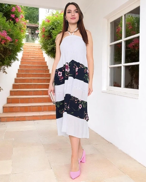 Біла сукня в квіти PLUS SIZE - Одяг