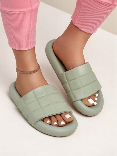 Royalfashion Damen Pantoletten mit flacher Sohle Quilt Walk