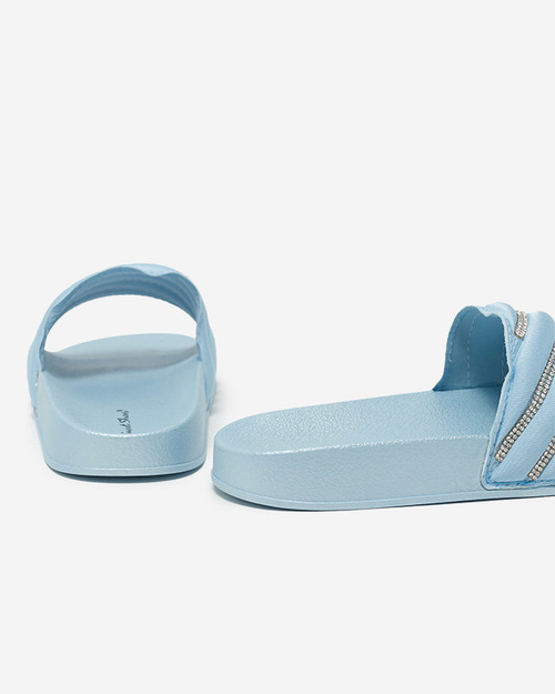 OUTLET Сині жіночі тапочки з фіанітами Erikis - Взуття