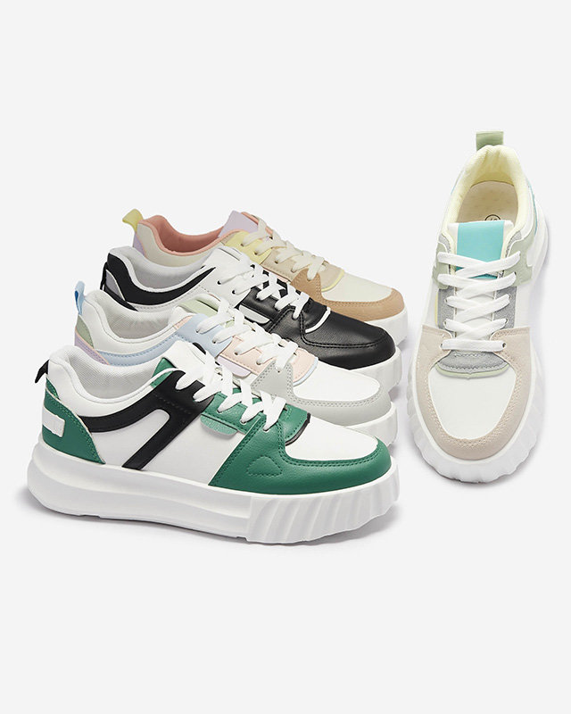 Weiße Damen Freizeit-Sportschuhe aus Öko-Leder mit grünen Einsätzen Netiris - Footwear