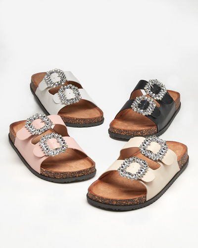 Beige Damenhausschuhe mit Schnallen Oterina - Schuhe