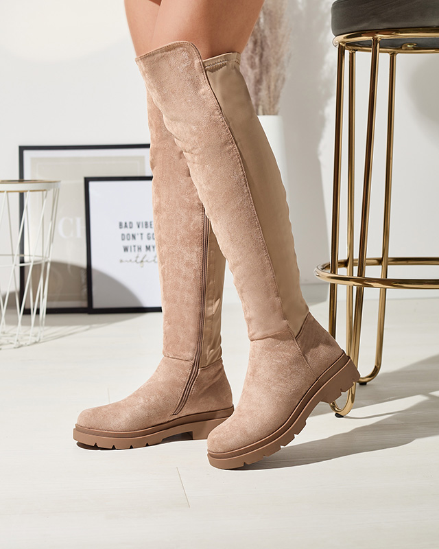 Hellbraune kniehohe Damenstiefel aus Ökowildleder Vexis - Footwear