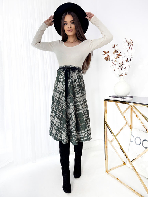 Royalfashion Зелено-сіра жіноча спідниця міді в клітинку