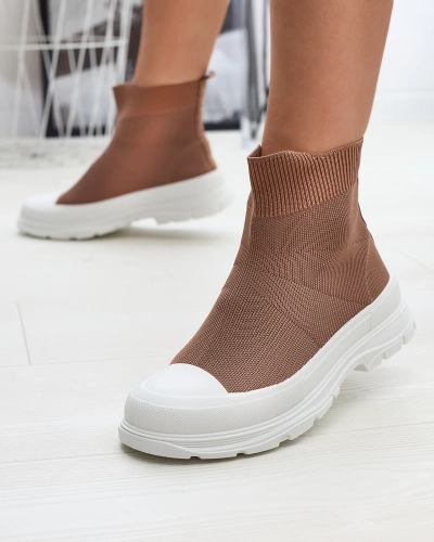 OUTLET Royalfashion Braun Damen Slipper hohe Sportschuhe a'la Sneakers Vertiks