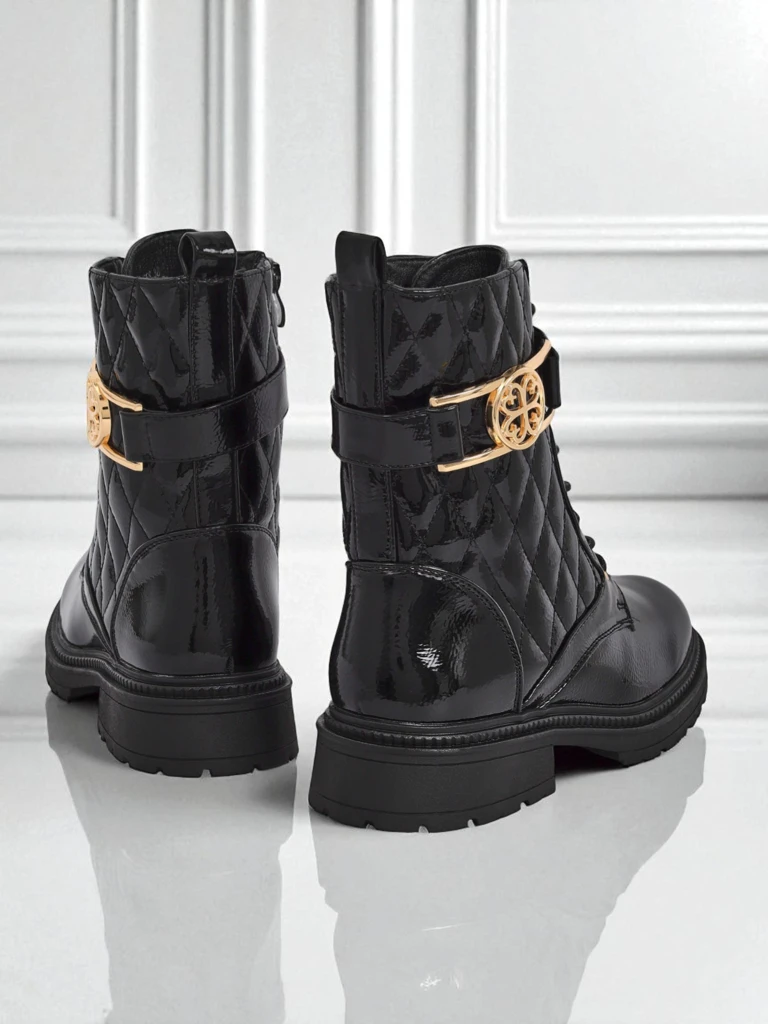 Gesteppte Damen Stiefeletten aus ökologischem Lackleder Opal Verge