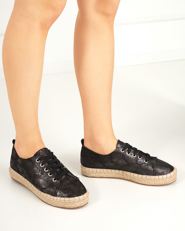 Schwarze Damen-Espadrilles mit glänzender Prägung Tenerica - Schuhe