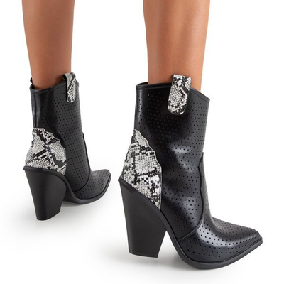 Schwarze durchbrochene Cowboystiefel mit Schlangenhautprägung Qiana - Schuhe
