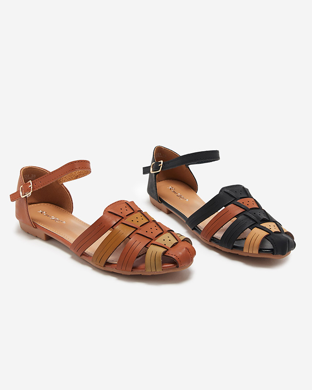 Durchbrochene Damen-Ballerinas mit seitlichem Ausschnitt in der Farbe camel Viholy Footwear