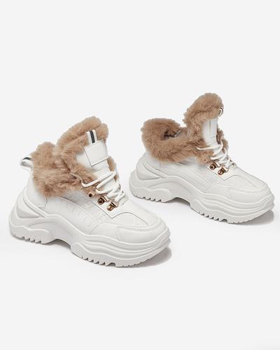 Royalfashion Sportliche weiße Damen-Sneaker mit Fell Kawin