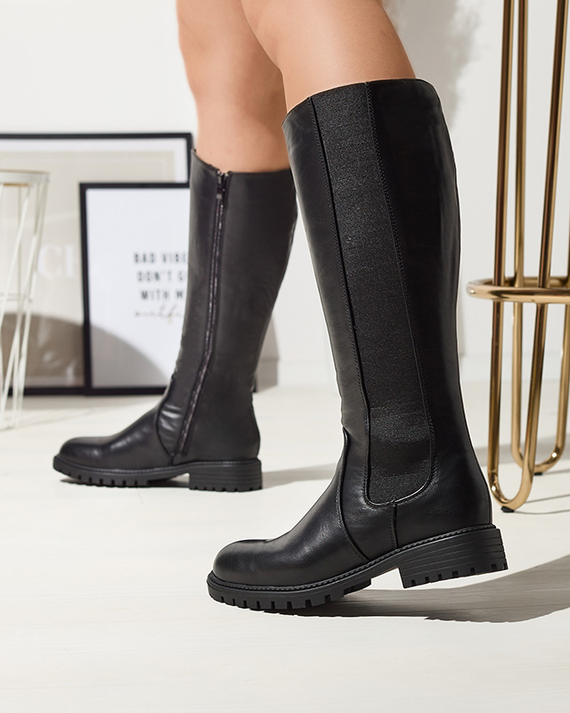 Kniehohe Damenstiefel mit flachem Absatz in schwarz Dexis - Footwear