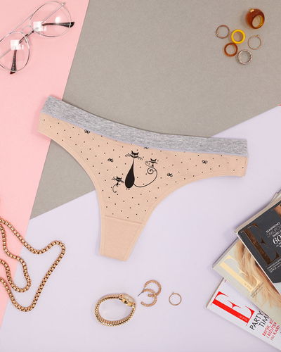 Beige Damen-Strings mit Aufdruck - Unterwäsche