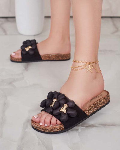 Royalfashion Damen Flip-Flops mit goldenen Teddybären und Blumen Isaralle