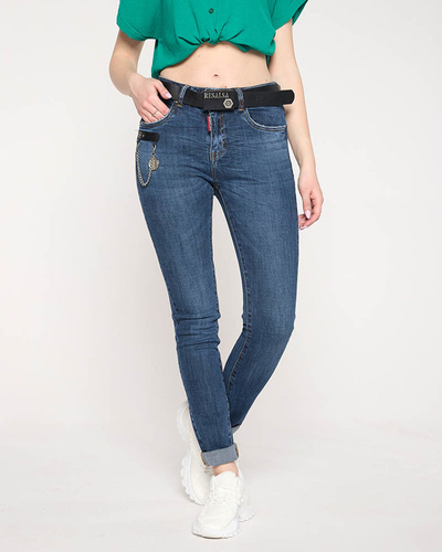 Marineblaue Jeans mit geradem Bein für Damen - Kleidung