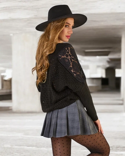 Royalfashion Durchbrochener Damenpullover mit Spitze