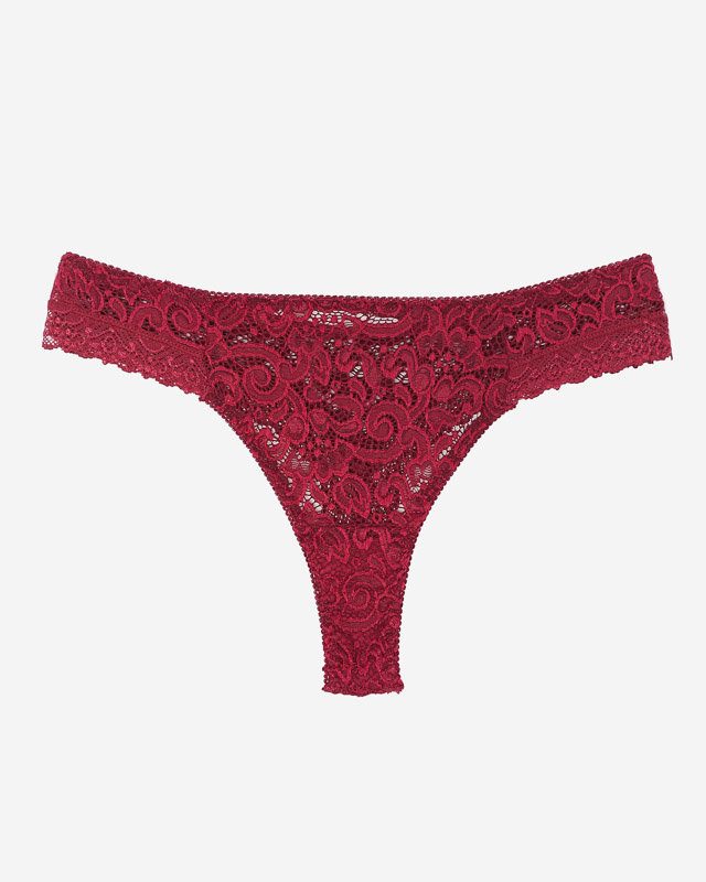 Damen-Stringslip aus bordeauxfarbener Spitze - Unterwäsche