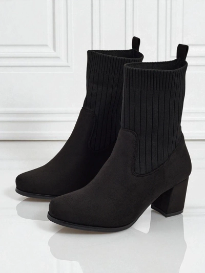 Damen Stiefeletten aus Eco-Wildleder mit Blockabsatz und sockenähnlichem Einsatz LumenThorn