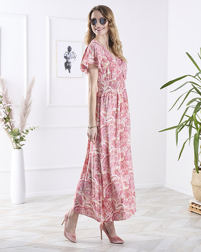 Gemustertes rosa Damen-Midikleid Kleidung