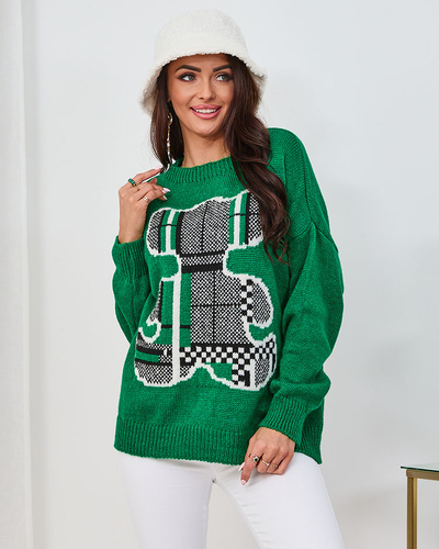Royalfashion Dunkelgrüner Damen-Teddy-Pullover