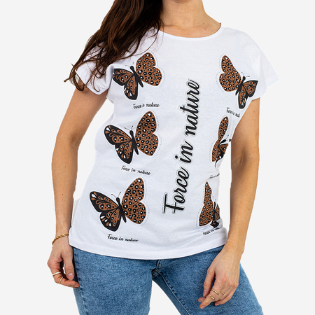 Біла жіноча футболка з принтом метеликів PLUS SIZE