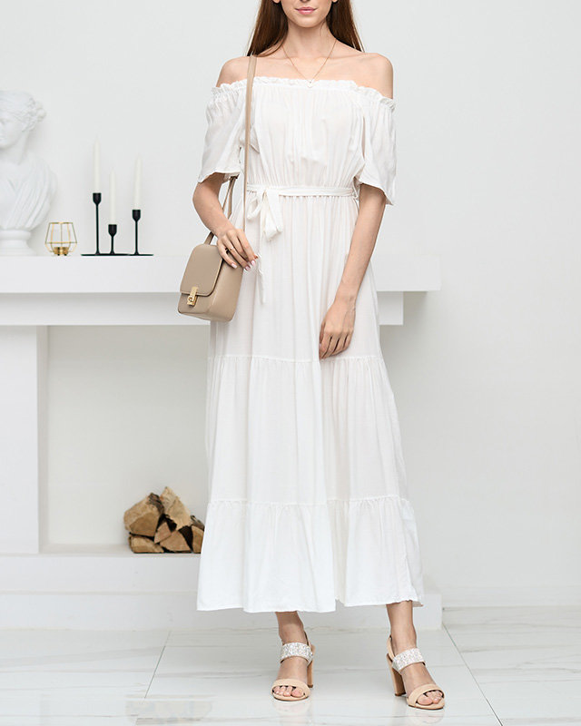 Біле жіноче плаття міді з відкритою спиною - Одяг