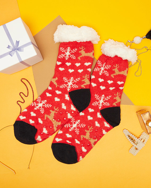 Червоні жіночі шкарпетки з різдвяним візерунком - Білизна
