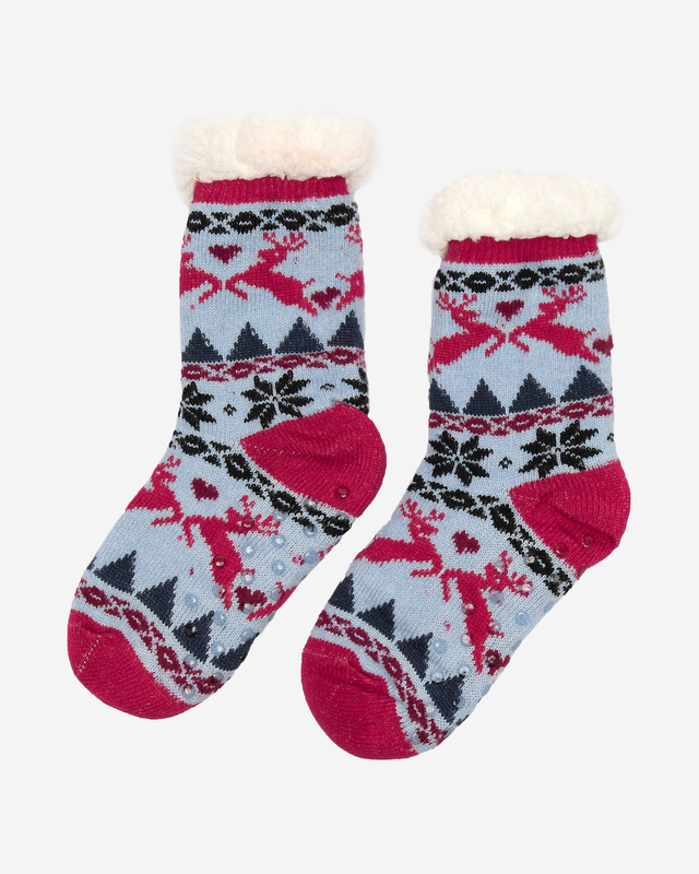 Червоно-сині жіночі шкарпетки з новорічним візерунком - Нижня білизна