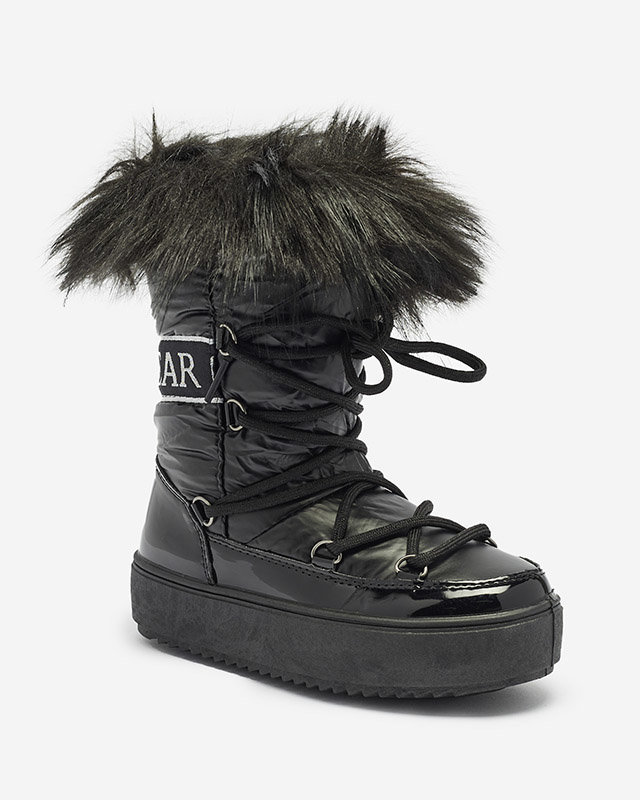 Чорні дитячі сліпони а-ля снігоступи з хутром Asika - Взуття