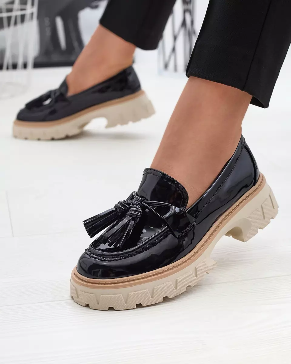 Чорні лаковані жіночі мокасини з китицями Kaipo- Footwear