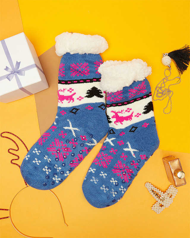 Темно-сині жіночі шкарпетки з новорічним візерунком - Нижня білизна