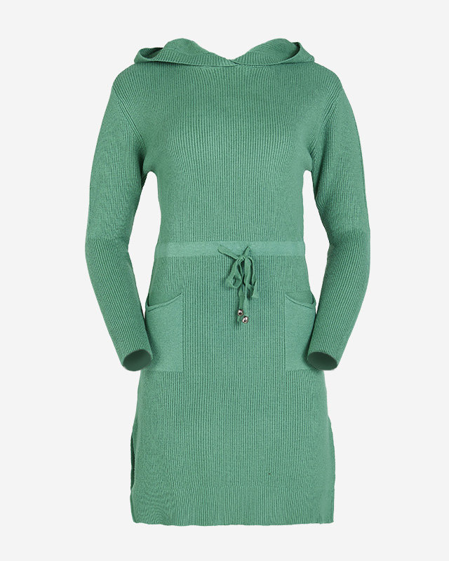 Зелена жіноча сукня-светр з капюшоном