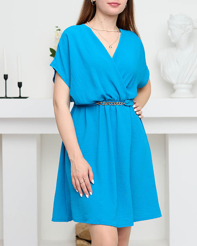 Жіноча блакитна сукня з декоративним ланцюжком - Одяг