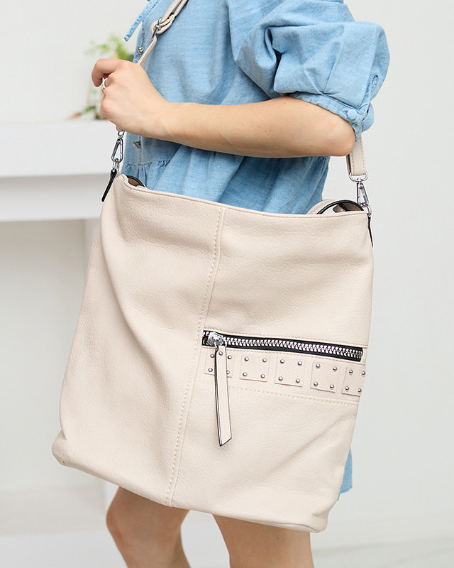 Жіноча сумка-шоппер бежевого кольору зі стразами - Аксесуари