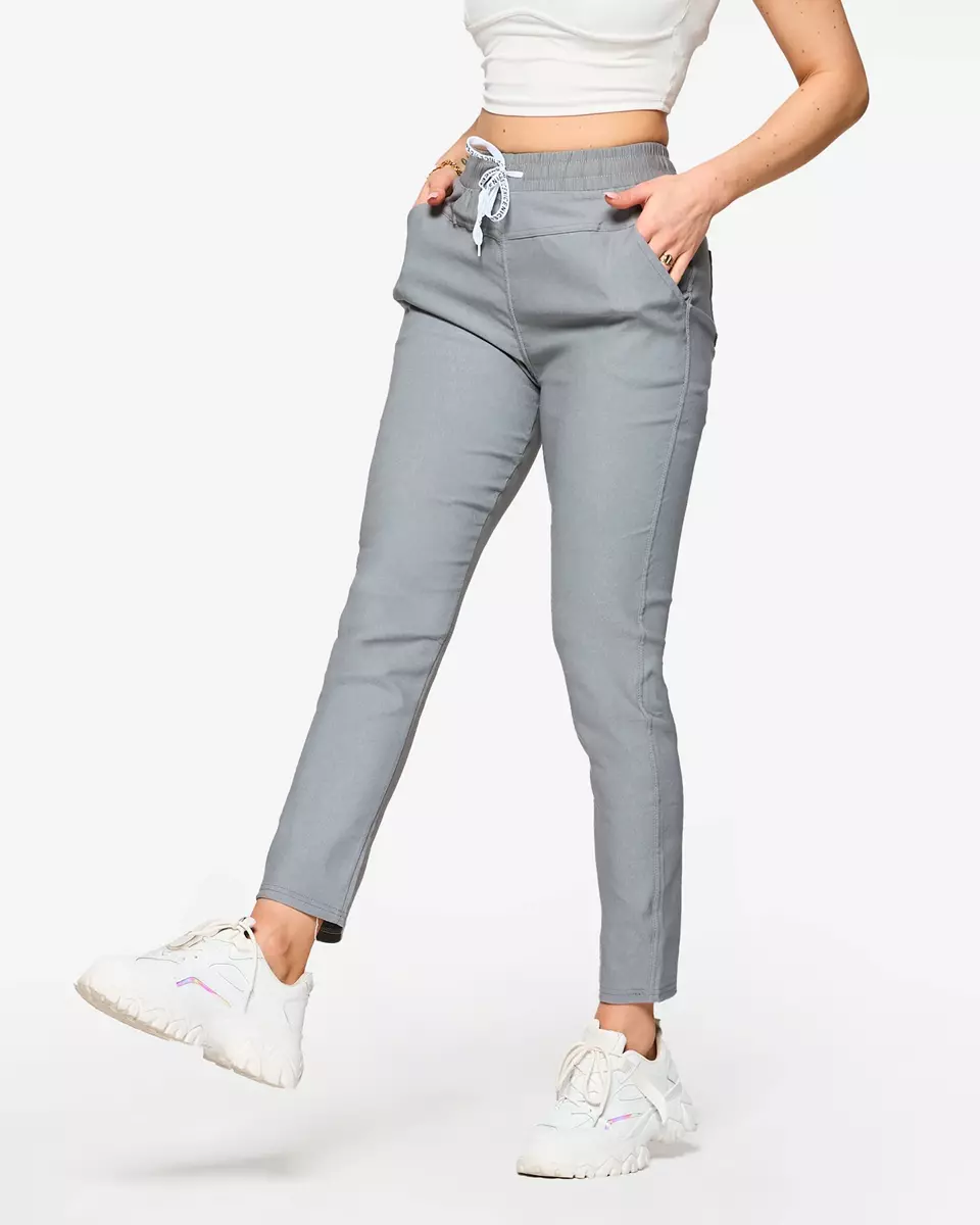 Жіночі прямі штани з тканини сірого кольору PLUS SIZE- Одяг