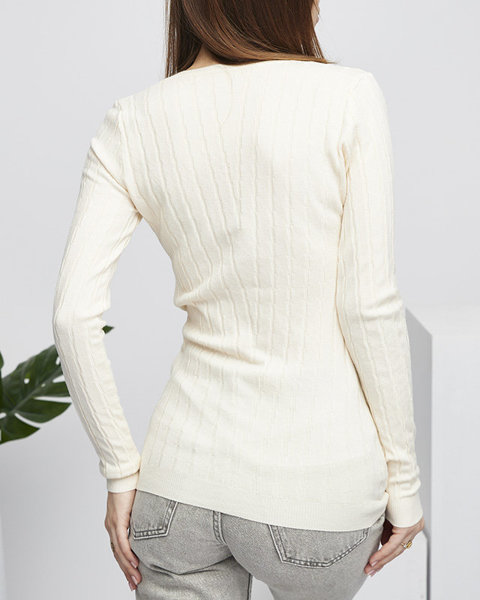 Бежевий жіночий светр з V-подібним вирізом
