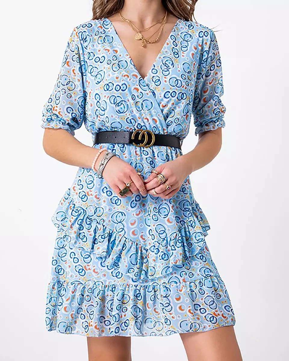 Блакитна жіноча квіткова сукня з ременем