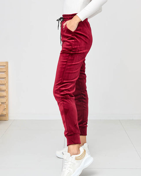 Бордові жіночі утеплені велюрові спортивні штани джоггери - Одяг