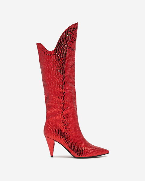 Червоні жіночі чоботи на підборах з тисненням Elivea- Взуття