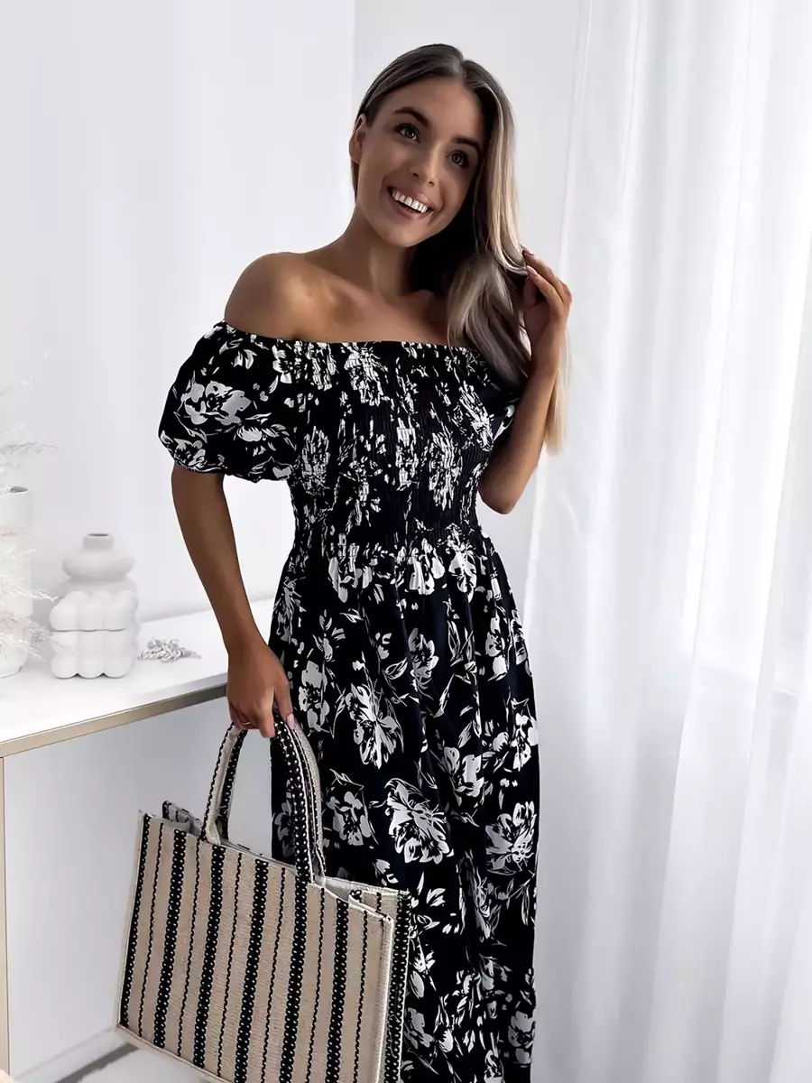 Чорна жіноча сукня максі з квітковим принтом - Одяг