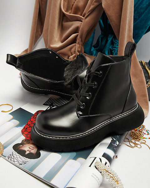 Чорні жіночі черевики з екошкіри на суцільній підошві Tarrafa - Взуття
